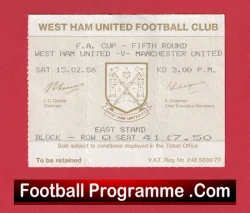 West Ham United v Manchester United 1986 - Football Match Ticket - football memorabilia