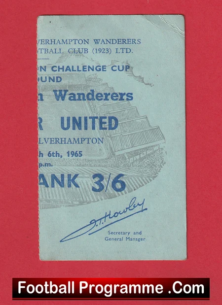 Wolves v Manchester United 1965 - 1960s FA Cup Football Ticket - Image 2