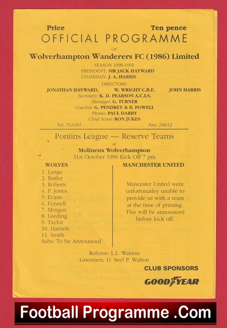 Wolves Wolverhampton v Manchester United 1990 - Man Utd Reserves - Image 2