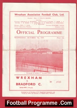 Wrexham v Bradford City 1959 - football programme