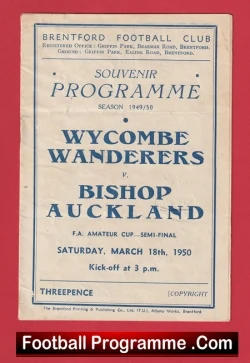 Wycombe Wanderers v Bishop Auckland 1950 - to clear - football programme