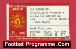  Manchester United v Southampton 2002 - Football Ticket Man Utd Football Programme .COM Football Programmes Memorabilia