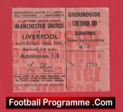 Manchester United v Liverpool 1966 – Man Utd Match Ticket