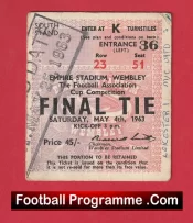 Manchester United v Leicester City 1963 – FA Cup Final Football Ticket