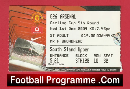 Manchester United v Arsenal 2004 - Match Ticket - Image 2