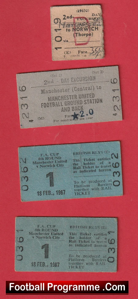 Manchester United Old British Rail Tickets 1960s - Norwich City 1967 - Image 2