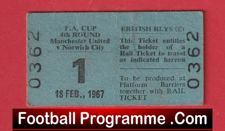 Manchester United Old British Rail Tickets 1960s - Norwich City 1967 - Image 3