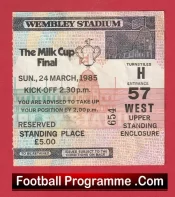 Norwich City v Sunderland 1985 – League Cup Final Match Ticket