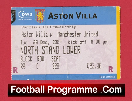Aston Villa v Manchester United 2004 - Football Ticket - Image 2