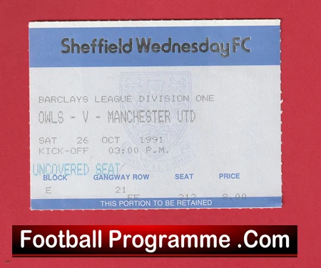 Sheffield Wednesday v Manchester United 1991 - Football Ticket - Image 2