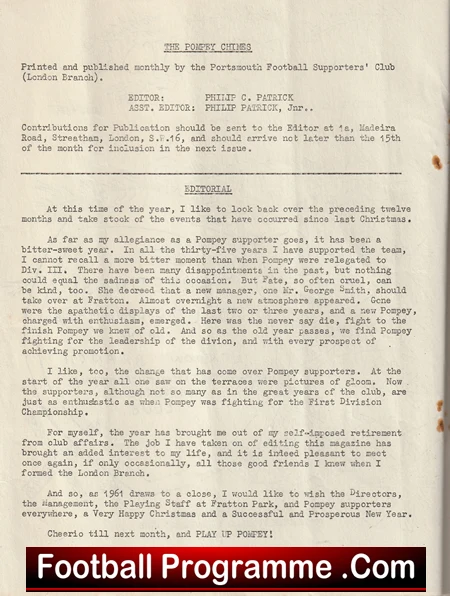 Portsmouth Supporters Club London Branch - Football Magazine 1961 - Image 3