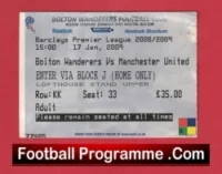 Bolton Wanderers v Manchester United 2009 – Match Ticket