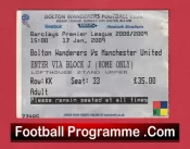 Bolton Wanderers v Manchester United 2009 – Match Ticket