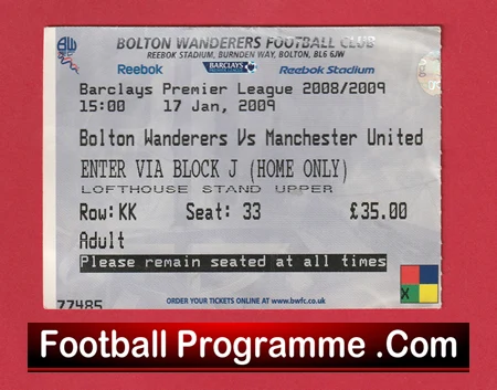 Bolton Wanderers v Manchester United 2009 - Match Ticket - Image 2