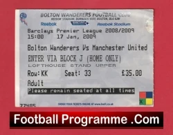 Bolton Wanderers v Manchester United 2009 - Match Ticket - football memorabilia
