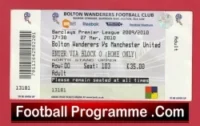 Bolton Wanderers v Manchester United 2010 – Match Ticket