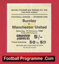 Burnley v Manchester United 1968 – Football Ticket 1960s