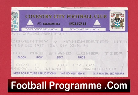Coventry City v Manchester United 1997 - Football Ticket - Image 2