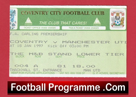 Coventry City v Manchester United 1997 - Match Ticket - Image 2