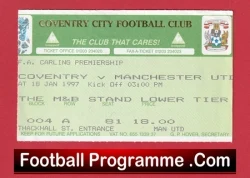 Coventry City v Manchester United 1997 - Match Ticket - football memorabilia