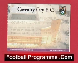 Coventry City v Manchester United 1999 - Football Ticket - football memorabilia