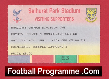 Crystal Palace v Manchester United 1991 - Football Ticket - Image 2