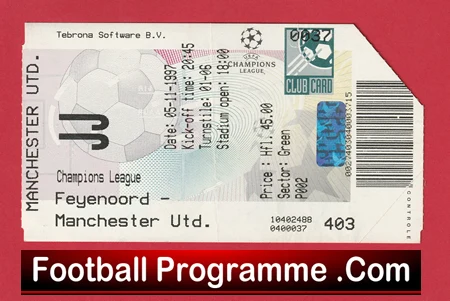 Feyenoord v Manchester United 1997 - Match Ticket Rotterdam Holland - Image 2
