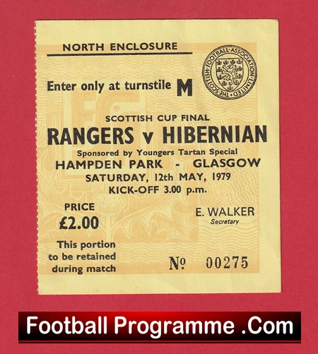 Glasgow Rangers v Hibernian Hibs 1979 - Cup Final Ticket - Image 2