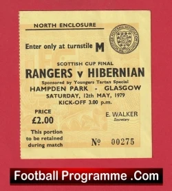 Glasgow Rangers v Hibernian Hibs 1979 - Cup Final Ticket - football memorabilia
