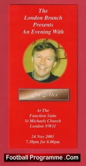 Manchester United Alex Ferguson Evening St Michaels Church London 2001 Leaflet + Ticket