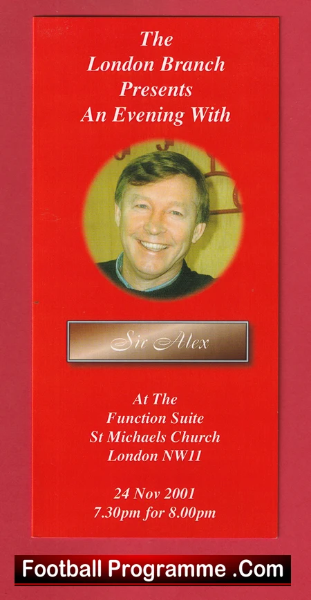 Manchester United Alex Ferguson Evening St Michaels Church London 2001 Leaflet + Ticket - Image 2