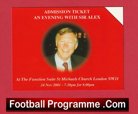 Manchester United Alex Ferguson Evening St Michaels Church London 2001 Leaflet + Ticket - Image 5