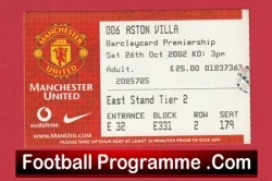 Manchester United v Aston Villa 2002 - Football Ticket - football memorabilia