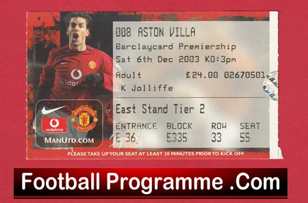 Manchester United v Aston Villa 2003 - Match Ticket - Image 2