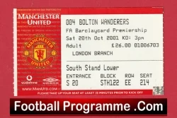 Manchester United v Bolton Wanderers 2001 - Match Ticket - football memorabilia
