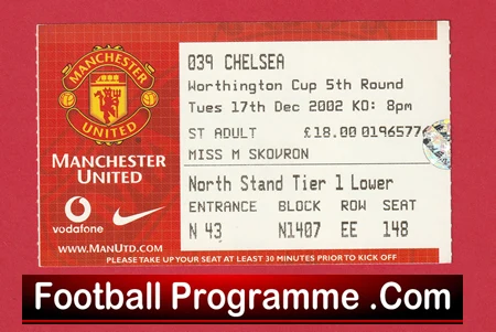 Manchester United v Chelsea 2002 - Match Ticket League Cup - Image 2