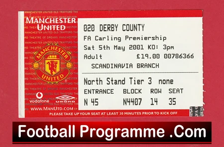 Manchester United v Derby County 2001 - Match Ticket - Image 2