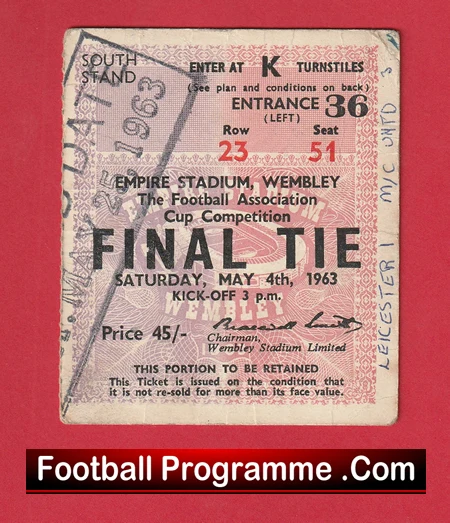 Manchester United v Leicester City 1963 - FA Cup Final Football Ticket - Image 2