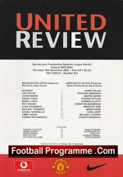 Manchester United v Newcastle United 2002 - Reserves Match + Roy Keane - football programme