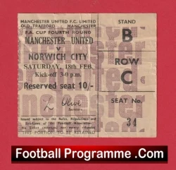 Manchester United v Norwich City 1967 - FA Cup Football Ticket - football memorabilia