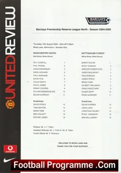 Manchester United v Nottingham Forest 2004 - Reserves - football programme