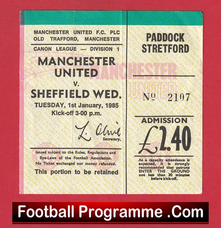 Manchester United v Sheffield Wednesday 1985 - Football Tickets - Image 2