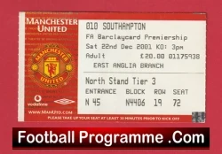 Manchester United v Southampton 2001 - Match Ticket - football memorabilia
