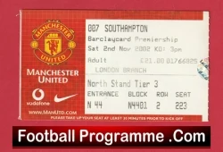 Manchester United v Southampton 2002 - Match Ticket - football memorabilia