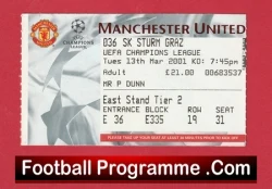 Manchester United v Sturm Graz 2001 - Football Ticket - football memorabilia