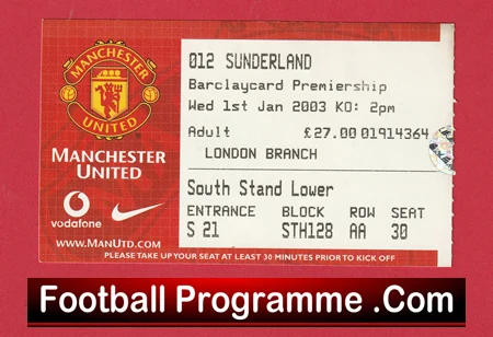 Manchester United v Sunderland 2003 - Match Ticket - Image 2