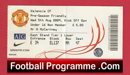 Manchester United v Valencia 2009 - Match Ticket Friendly - Image 2