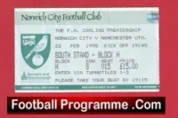 Norwich City v Manchester United 1995 – Football Match Ticket