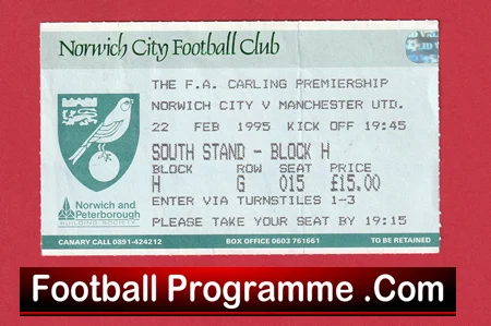 Norwich City v Manchester United 1995 - Football Match Ticket - Image 2