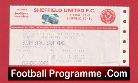 Sheffield United v Manchester United 1994 - Football Ticket - Image 2